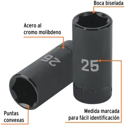 Dados 25mm E1/2 Impacto Tubulares Hexagonales CrMolibdeno, Truper 100924 Truper-Dados 25mm E1/2 Impacto Tubulares Hexagonales Cr