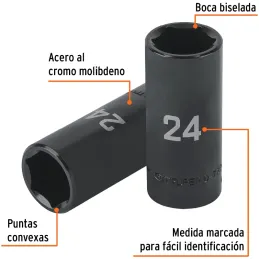Dados 24mm E1/2 Impacto Tubulares Hexagonales CrMolibdeno, Truper 100923 Truper-Dados 24mm E1/2 Impacto Tubulares Hexagonales Cr