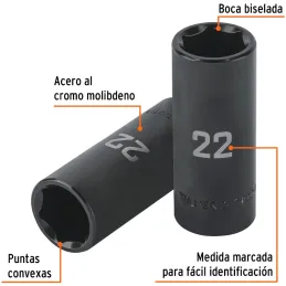 Dados 22mm E1/2 Impacto Tubulares Hexagonales CrMolibdeno, Truper 100921 Truper-Dados 22mm E1/2 Impacto Tubulares Hexagonales Cr