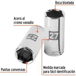 Dados 27mm E1/2 Tubulares Hexagonales CrVanadio, Truper 101015 Truper-Dados 27mm E1/2 Tubulares Hexagonales CrVanadio, Truper 10