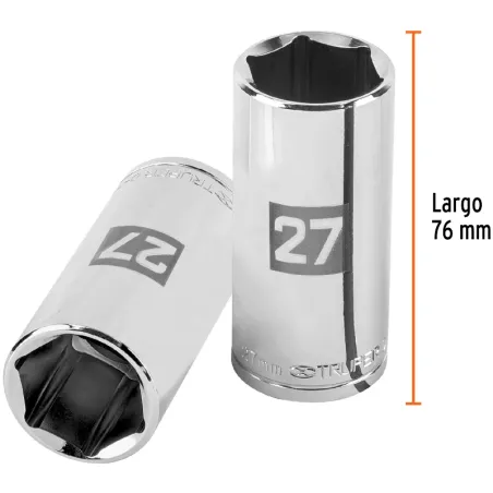 Dados 27mm E1/2 Tubulares Hexagonales CrVanadio, Truper 101015 Truper-Dados 27mm E1/2 Tubulares Hexagonales CrVanadio, Truper 10