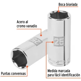 Dados 25mm E1/2 Tubulares Hexagonales CrVanadio, Truper 101013 Truper-Dados 25mm E1/2 Tubulares Hexagonales CrVanadio, Truper 10
