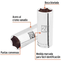 Dados 24mm E1/2 Tubulares Hexagonales CrVanadio, Truper 101012 Truper-Dados 24mm E1/2 Tubulares Hexagonales CrVanadio, Truper 10