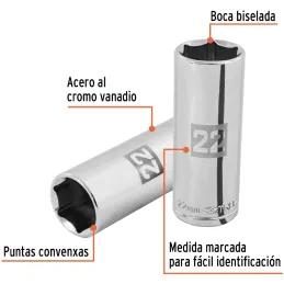 Dados 22mm E1/2 Tubulares Hexagonales CrVanadio, Truper 101010 Truper-Dados 22mm E1/2 Tubulares Hexagonales CrVanadio, Truper 10