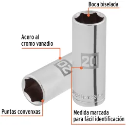 Dados 20mm E1/2 Tubulares Hexagonales CrVanadio, Truper 101008 Truper-Dados 20mm E1/2 Tubulares Hexagonales CrVanadio, Truper 10
