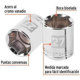 Dados 27mm E1/2 Hexagonales CrVanadio, Truper 101007 Truper-Dados 27mm E1/2 Hexagonales CrVanadio, Truper 101007 Fabricado en ac