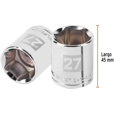 Dados 27mm E1/2 Hexagonales CrVanadio, Truper 101007 Truper-Dados 27mm E1/2 Hexagonales CrVanadio, Truper 101007 Fabricado en ac