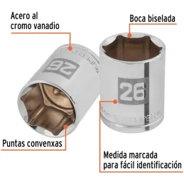 Dados 26mm E1/2 Hexagonales CrVanadio, Truper 101006 Truper-Dados 26mm E1/2 Hexagonales CrVanadio, Truper 101006 Fabricado en ac