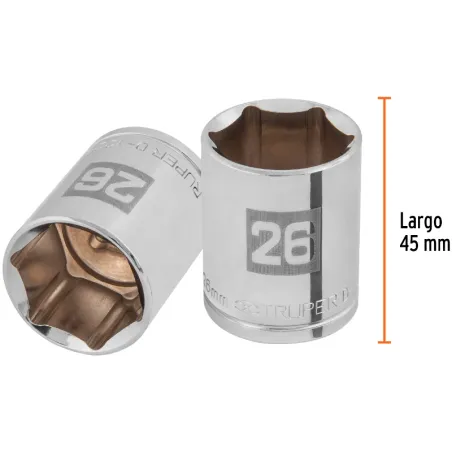 Dados 26mm E1/2 Hexagonales CrVanadio, Truper 101006 Truper-Dados 26mm E1/2 Hexagonales CrVanadio, Truper 101006 Fabricado en ac