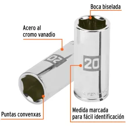 Dados 20mm E3/8 Tubulares Hexagonales CrVanadio, Truper 100995 Truper-Dados 20mm E3/8 Tubulares Hexagonales CrVanadio, Truper 10