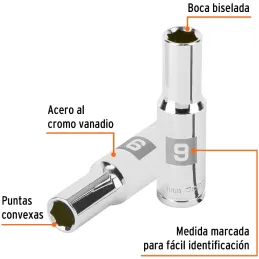 Dados 9mm E3/8 Tubulares Hexagonales CrVanadio, Truper 100994 Truper-Dados 9mm E3/8 Tubulares Hexagonales CrVanadio, Truper 1009