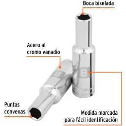 Dados 8mm E3/8 Tubulares Hexagonales CrVanadio, Truper 100993 Truper-Dados 8mm E3/8 Tubulares Hexagonales CrVanadio, Truper 1009