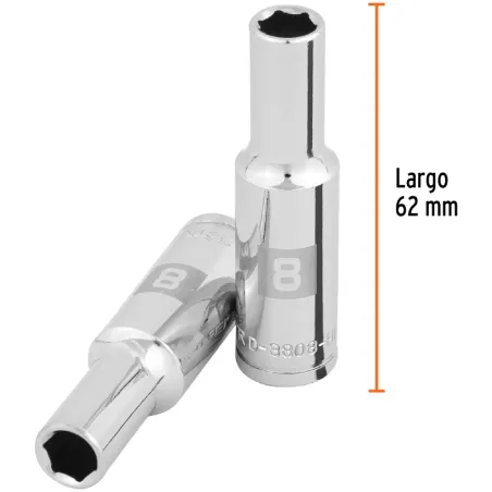 Dados 8mm E3/8 Tubulares Hexagonales CrVanadio, Truper 100993 Truper-Dados 8mm E3/8 Tubulares Hexagonales CrVanadio, Truper 1009