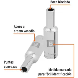 Dados 6mm E3/8 Tubulares Hexagonales CrVanadio, Truper 100991 Truper-Dados 6mm E3/8 Tubulares Hexagonales CrVanadio, Truper 1009