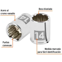 Dados 14mm E1/4 Poligonales CrVanadio, Truper 100953 Truper-Dados 14mm E1/4 Poligonales CrVanadio, Truper 100953 Fabricado en ac
