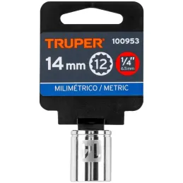 Dados 14mm E1/4 Poligonales CrVanadio, Truper 100953 Truper-Dados 14mm E1/4 Poligonales CrVanadio, Truper 100953 Fabricado en ac