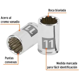 Dados 11mm E1/4 Poligonales CrVanadio, Truper 100984 Truper-Dados 11mm E1/4 Poligonales CrVanadio, Truper 100984 Fabricado en ac