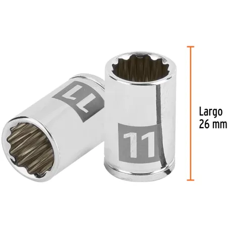 Dados 11mm E1/4 Poligonales CrVanadio, Truper 100984 Truper-Dados 11mm E1/4 Poligonales CrVanadio, Truper 100984 Fabricado en ac