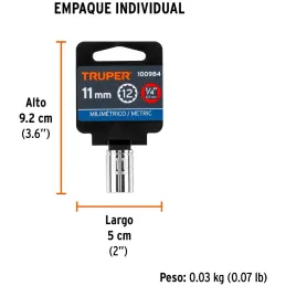 Dados 11mm E1/4 Poligonales CrVanadio, Truper 100984 Truper-Dados 11mm E1/4 Poligonales CrVanadio, Truper 100984 Fabricado en ac