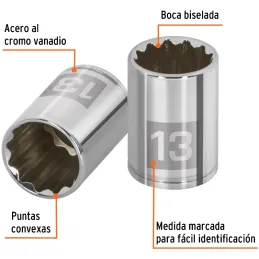Dados 13mm E1/4 Poligonales CrVanadio, Truper 100987 Truper-Dados 13mm E1/4 Poligonales CrVanadio, Truper 100987 Fabricado en ac