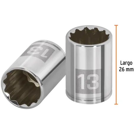 Dados 13mm E1/4 Poligonales CrVanadio, Truper 100987 Truper-Dados 13mm E1/4 Poligonales CrVanadio, Truper 100987 Fabricado en ac