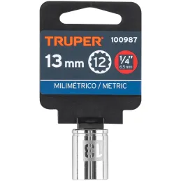 Dados 13mm E1/4 Poligonales CrVanadio, Truper 100987 Truper-Dados 13mm E1/4 Poligonales CrVanadio, Truper 100987 Fabricado en ac