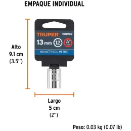 Dados 13mm E1/4 Poligonales CrVanadio, Truper 100987 Truper-Dados 13mm E1/4 Poligonales CrVanadio, Truper 100987 Fabricado en ac