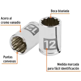 Dados 12mm E1/4 Poligonales CrVanadio, Truper 100986 Truper-Dados 12mm E1/4 Poligonales CrVanadio, Truper 100986 Fabricado en ac