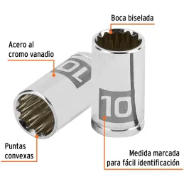 Dados 10mm E1/4 Poligonales CrVanadio, Truper 100982 Truper-Dados 10mm E1/4 Poligonales CrVanadio, Truper 100982 Fabricado en ac
