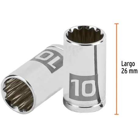 Dados 10mm E1/4 Poligonales CrVanadio, Truper 100982 Truper-Dados 10mm E1/4 Poligonales CrVanadio, Truper 100982 Fabricado en ac