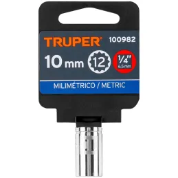 Dados 10mm E1/4 Poligonales CrVanadio, Truper 100982 Truper-Dados 10mm E1/4 Poligonales CrVanadio, Truper 100982 Fabricado en ac