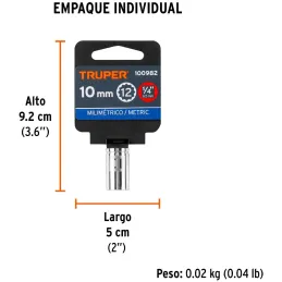 Dados 10mm E1/4 Poligonales CrVanadio, Truper 100982 Truper-Dados 10mm E1/4 Poligonales CrVanadio, Truper 100982 Fabricado en ac