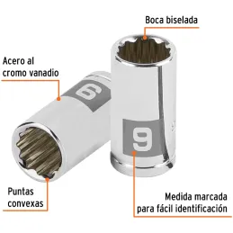 Dados 9mm E1/4 Poligonales CrVanadio, Truper 100981 Truper-Dados 9mm E1/4 Poligonales CrVanadio, Truper 100981 Fabricado en acer