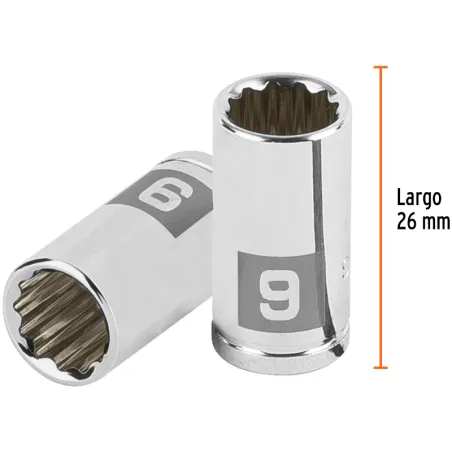 Dados 9mm E1/4 Poligonales CrVanadio, Truper 100981 Truper-Dados 9mm E1/4 Poligonales CrVanadio, Truper 100981 Fabricado en acer
