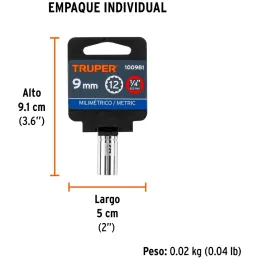 Dados 9mm E1/4 Poligonales CrVanadio, Truper 100981 Truper-Dados 9mm E1/4 Poligonales CrVanadio, Truper 100981 Fabricado en acer
