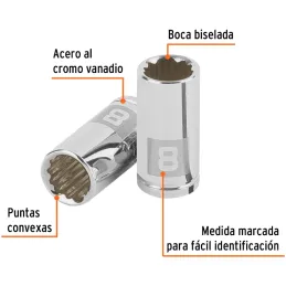 Dados 8mm E1/4 Poligonales CrVanadio, Truper 100980 Truper-Dados 8mm E1/4 Poligonales CrVanadio, Truper 100980 Fabricado en acer