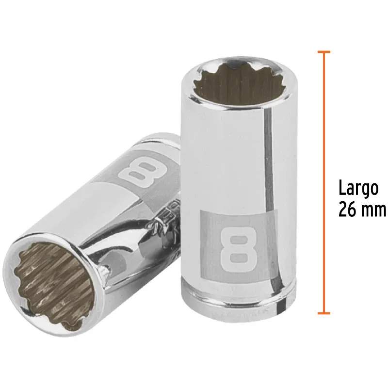 Dados 8mm E1/4 Poligonales CrVanadio, Truper 100980 Truper-Dados 8mm E1/4 Poligonales CrVanadio, Truper 100980 Fabricado en acer