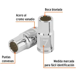 Dados 7mm E1/4 Poligonales CrVanadio, Truper 100979 Truper-Dados 7mm E1/4 Poligonales CrVanadio, Truper 100979 Fabricado en acer