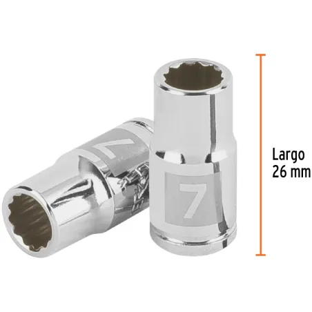 Dados 7mm E1/4 Poligonales CrVanadio, Truper 100979 Truper-Dados 7mm E1/4 Poligonales CrVanadio, Truper 100979 Fabricado en acer