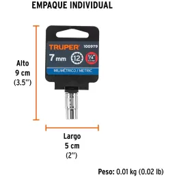 Dados 7mm E1/4 Poligonales CrVanadio, Truper 100979 Truper-Dados 7mm E1/4 Poligonales CrVanadio, Truper 100979 Fabricado en acer