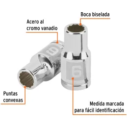Dados 6mm E1/4 Poligonales CrVanadio, Truper 100978 Truper-Dados 6mm E1/4 Poligonales CrVanadio, Truper 100978 Fabricado en acer