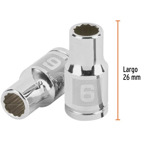 Dados 6mm E1/4 Poligonales CrVanadio, Truper 100978 Truper-Dados 6mm E1/4 Poligonales CrVanadio, Truper 100978 Fabricado en acer