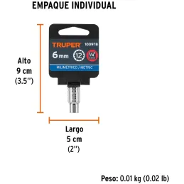 Dados 6mm E1/4 Poligonales CrVanadio, Truper 100978 Truper-Dados 6mm E1/4 Poligonales CrVanadio, Truper 100978 Fabricado en acer