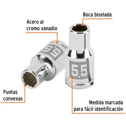 Dados 5.5mm E1/4 Poligonales CrVanadio, Truper 100975 Truper-Dados 5.5mm E1/4 Poligonales CrVanadio, Truper 100975 Fabricado en 
