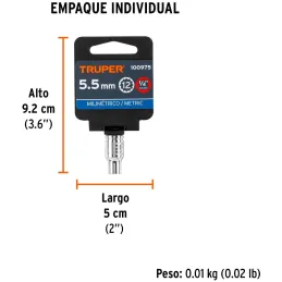 Dados 5.5mm E1/4 Poligonales CrVanadio, Truper 100975 Truper-Dados 5.5mm E1/4 Poligonales CrVanadio, Truper 100975 Fabricado en 