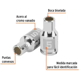 Dados 5mm E1/4 Poligonales CrVanadio, Truper 100974 Truper-Dados 5mm E1/4 Poligonales CrVanadio, Truper 100974 Fabricado en acer