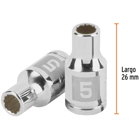 Dados 5mm E1/4 Poligonales CrVanadio, Truper 100974 Truper-Dados 5mm E1/4 Poligonales CrVanadio, Truper 100974 Fabricado en acer