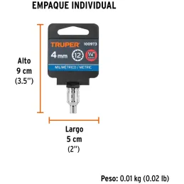 Dados 4mm E1/4 Poligonales CrVanadio, Truper 100973 Truper-Dados 4mm E1/4 Poligonales CrVanadio, Truper 100973 Fabricado en acer