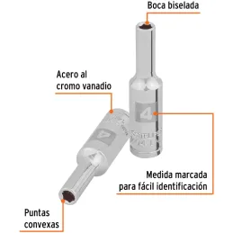 Dados 4mm E1/4 Tubulares Hexagonales CrVanadio, Truper 100968 Truper-Dados 4mm E1/4 Tubulares Hexagonales CrVanadio, Truper 1009