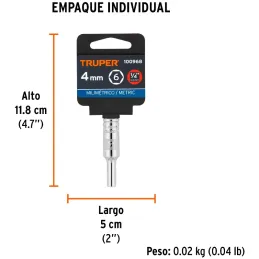 Dados 4mm E1/4 Tubulares Hexagonales CrVanadio, Truper 100968 Truper-Dados 4mm E1/4 Tubulares Hexagonales CrVanadio, Truper 1009